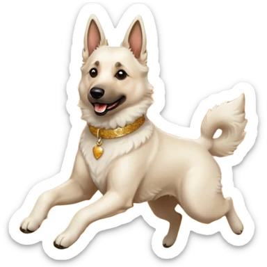 White belgian Shepard with Glitter collar jump in Leaves in autumn and Love it sticker