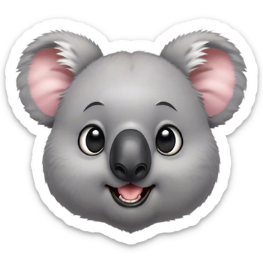 Cinematic Comical Koala Portrait Emoji, Head tilted dramatically with an exaggeratedly amused expression, featuring a quirky grey fur with a comically large black nose and wide, expressive eyes filled with playful disbelief, Simplified yet hilariously expressive features, highly detailed, glowing with a slightly sassy glow, high shine, dramatic yet playful, stylized with an air of cheeky eucalyptus mischief, bright and endearing, soft glowing outline, capturing the essence of a spirited and over‐the‐top koala, so meme‐worthy it feels like it could hug its way into internet fame instantly! sticker