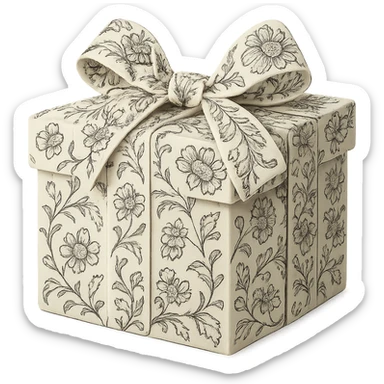 Elegant Rococo pale black white ditsy floral gift box  , remove background sticker