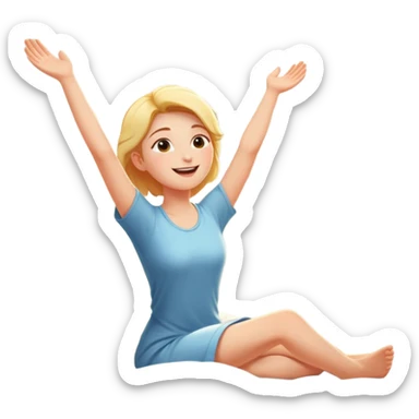 a person waking up early, stretching in bed with sunlight coming through the window, cheerful and fresh sticker