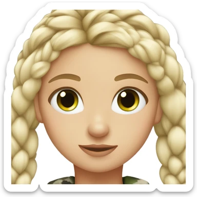 cute blonde girl this braid and green eyes wearing winter camo sticker