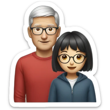 Tim cook with a Korean girl with eyeglasses sticker