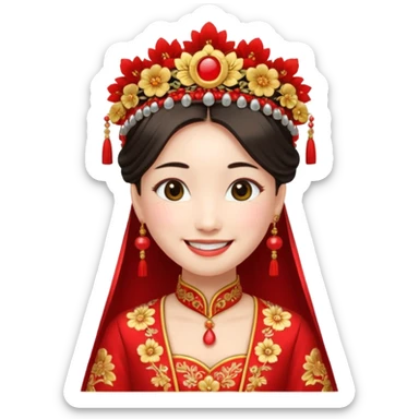 Chinese bride getup, smiley face. sticker