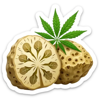 slices of white truffle with cannabis leaf sticker