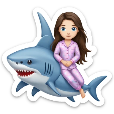  brunette long hair girl blue eyes in pyjamas riding shark sticker