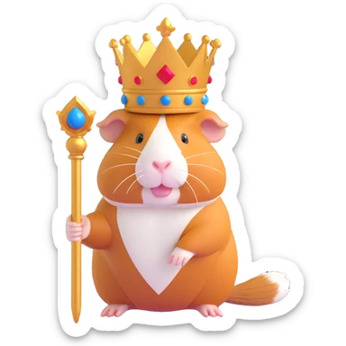 charming guinea pig with a scepter and crown, royal attire sticker