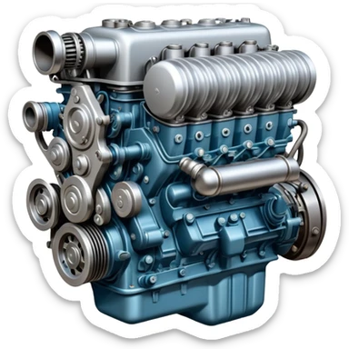 Detailed ZIL-130 V8 truck engine, Soviet automotive design, mechanical parts visible sticker