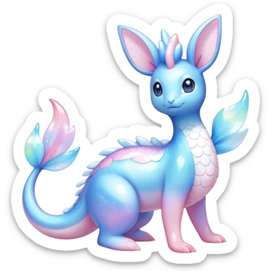 Shiny Exotic Colorful Ethereal Sparkly Sylveon-Lapras-Amaura-Aurorus-Fakémon-hybrid-creature (full body)  sticker