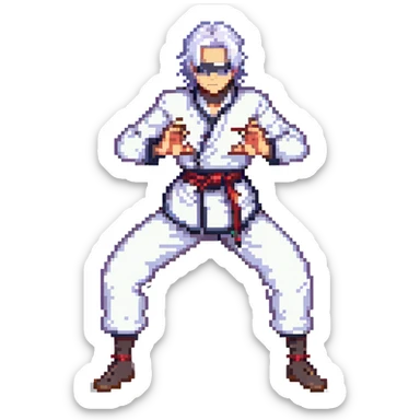 Gojo Satoru from Jujutsu Kaisen, pixel art style, white hair, blindfold, cool stance sticker
