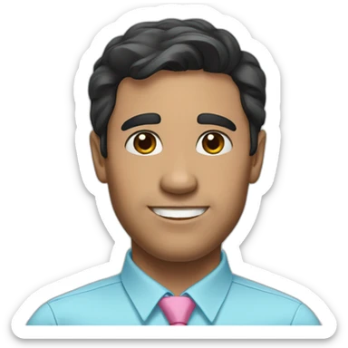 a Brazilian man with short black hair wearing a light blue shirt and a pink tie  sticker