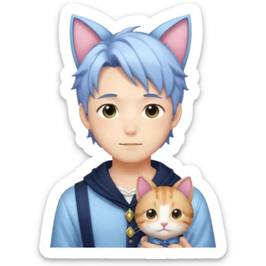 Shiny Blushing Cute Kawaii Handsome Shoujo Anime Man with Cat Ears Trending Style Cottagecore  sticker