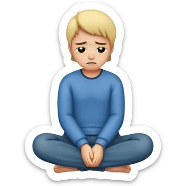 A person sitting with sad feeling sticker