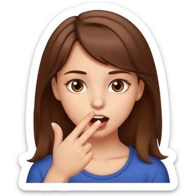 Fais moi une fille brune avec les yeux marrons, qui ce mort un doigt avec un regard coquin. sticker