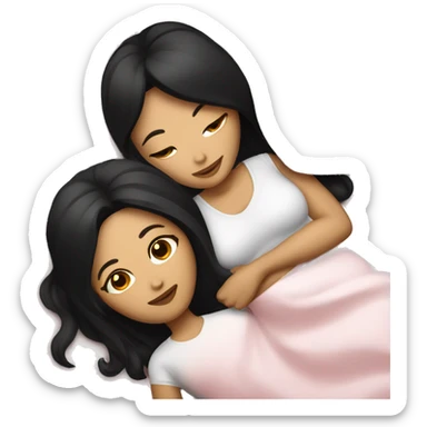 Lesbians with long black hair and white skin laying in bed together sticker
