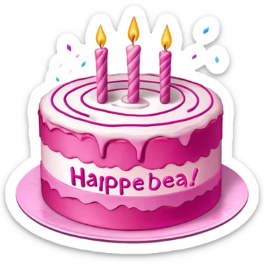 A pink split cake, with the words' HAPPEE BIRTHDAE HARRY 'scrawled across it, floats in the air with magical effects sticker