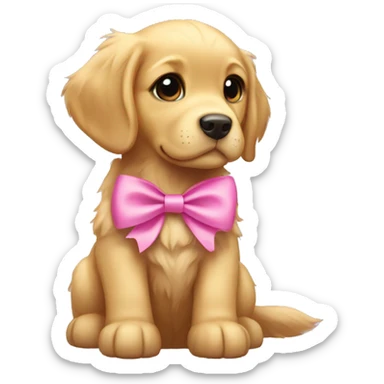 golden retriever puppy wearing a pink bow  sticker