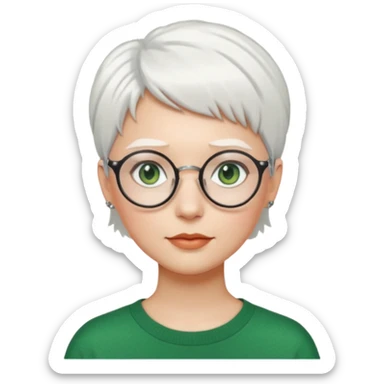 visage femme a lunettes ronde avec cheveux courts blancs aux yeux verts sticker