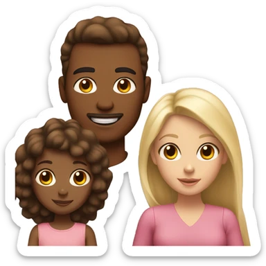 Black mom with brown hair. white dad with blonde hair. Tan daughter with brown hair. Family photo  sticker