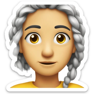 Emoji amarillo con cara sonrojada mirando hacia el lado con los ojos cerrados y una mano pasando detrás de su oreja sticker
