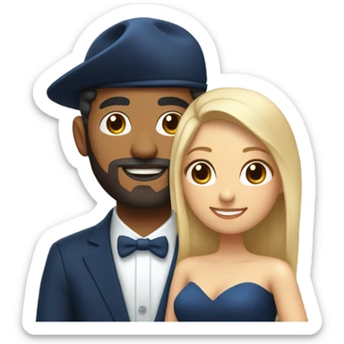 Puerto rican beard short hair with blue hat and navy blue suit marrying  with blond long hair girl sticker
