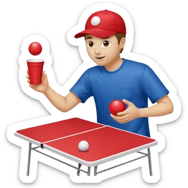 Beer pong table with somebody throwing a ping-pong ball into a red plastic cup sticker