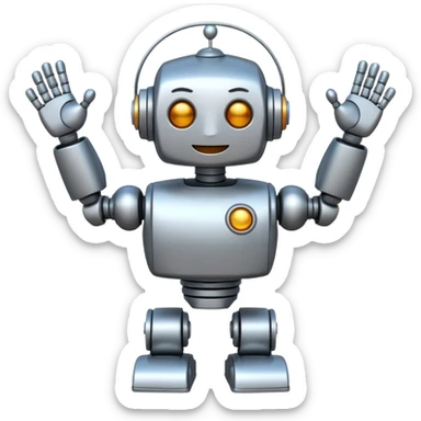 a happy robot celebrating success sticker