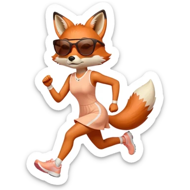 serious anthropomorphised female fox in stylish dress with sunglasses jogging upright sticker