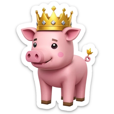 minecraft pig full body pink blocky animal with square head wearing a crown sticker