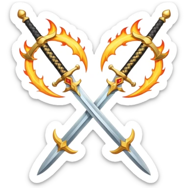 Two powerful on fire fully golden fiery royal crossed swords sticker