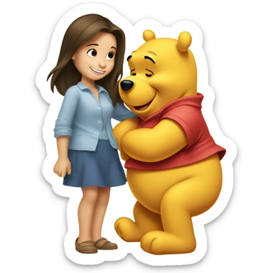Winnie the Pooh saying goodnight to pretty brunette girl sticker