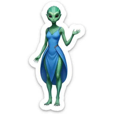 a reptilian alien woman full body, in blue dress sticker
