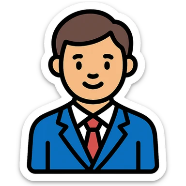 typical salesman wearing a suit with a friendly expression with color outline icon style sticker