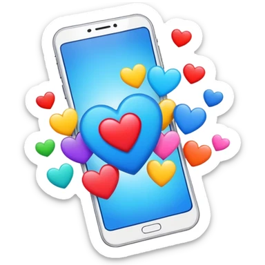  smartphone showing a colorful social media post with a heart and image icon sticker
