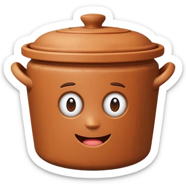 top down view of a clay pot with a lid, emoji style sticker