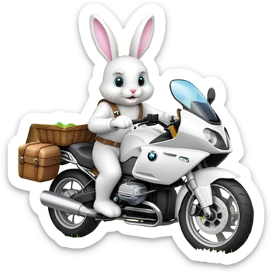 Easter bunny riding a BMW boxer motorcycle with trees and grass in the background and colorful Easter eggs hidden in the grass sticker