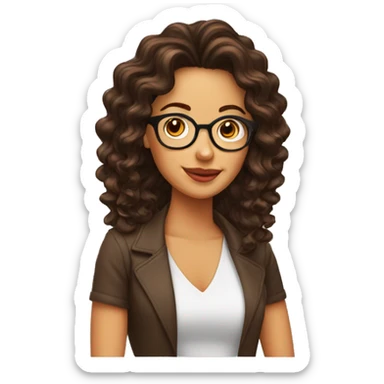Mujer con cabello café rizado y lentes sticker