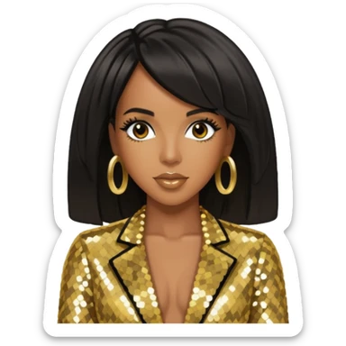 Kelly Rowland from Destiny's Child with black hair, gold outfit sticker