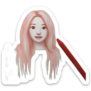 Drawing sketch on paper red crayon sticker