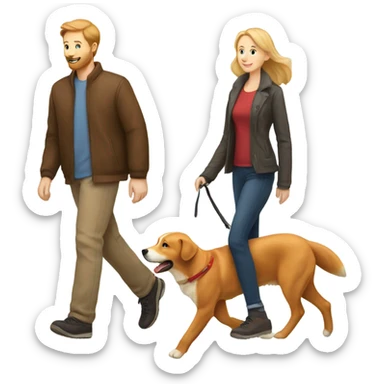 man walking fox red Labrador and woman walking English cream retriever sticker