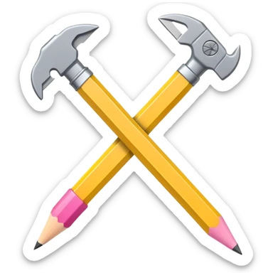A flat-style illustration of a pencil crossed with a wrench, forming an "X" shape. The pencil is yellow with a pink eraser, and the wrench is metallic gray. Clean, simple, modern design, cartoon style, white background, iOS emoji aesthetic. sticker