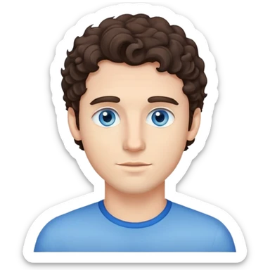 brunette man with slight curly hair and blue eyes sticker