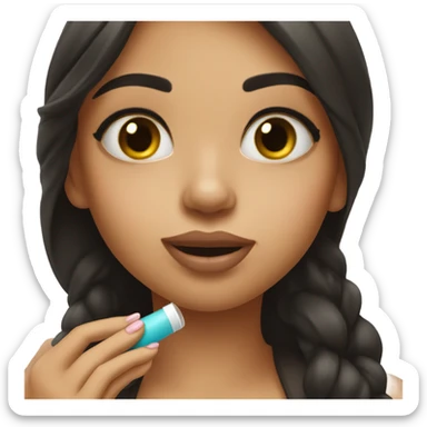 Girl with dark hair applying lip balm  sticker