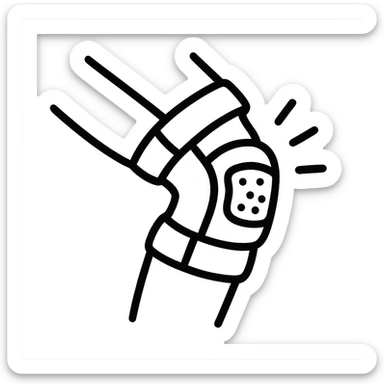 hand-drawn outlined icon of a knee with a knee brace sticker