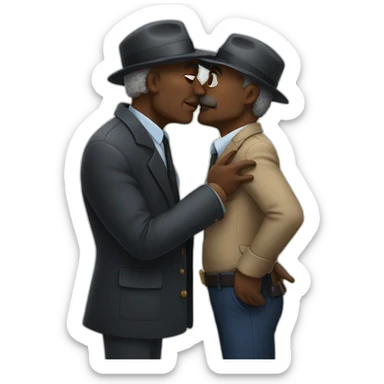 Black older man detective kisses European  older man detective  sticker