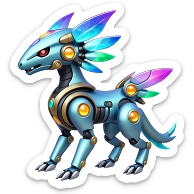 Mechanical Nebulae Colorful Shiny Iridescent Futuristic Modern Cybernetic Protogen-Fakémon-Pokémon-creature-fusion (full body) sticker
