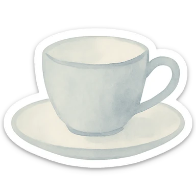 light blue tea cup on a saucer, dreamy painterly watercolor style, visible brushstrokes, matching the style of the yellow rose reference image sticker