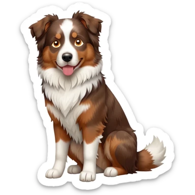 cinematic-[australian shepherd dog]-realistic-full-body-sitting-emoji,-tail-resting-loosely-beside-its-paws,-head-tilted-dramatically,-scruffy-[white and red merle]-fur,-simplified-yet-realistic-focused-features,-highly-detailed,-glowing-with-an-almost-sarcastic-glow sticker