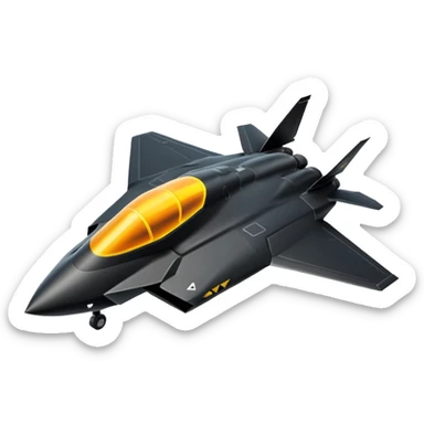 Illustrate a stealth fighter jet in matte black with angular body & glowing cockpit. sticker