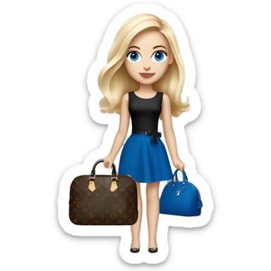 Blonde girl with Louis Vuitton monogram purse in tight short black dress bright blue eyes sticker