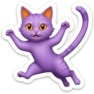 funny purple cat jumping after a fly more thin cat, more stylised cat less realistic add pick bird  sticker